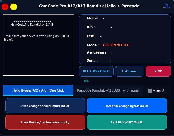 A12/A13 Ramdisk Project C# (PassCode with Signal - Hello No Signal)